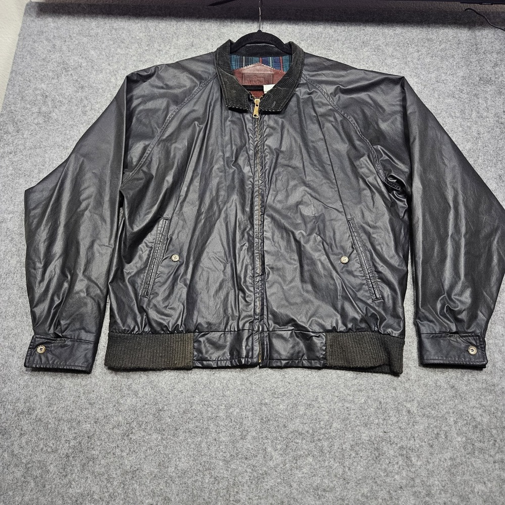 Vintage Woolrich Waxed XL Black Long‎ Sleeve Plaid Lined Full Zip Jacket